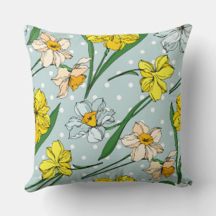 Pretty blue sky polka dots cute floral retro cushion