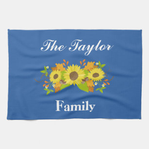 Pretty Blue Sunflower Tea Towel