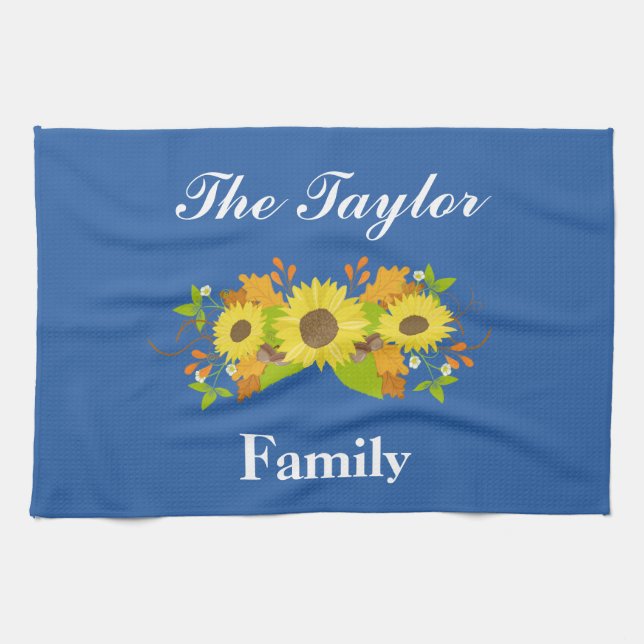 Pretty Blue Sunflower Tea Towel (Horizontal)
