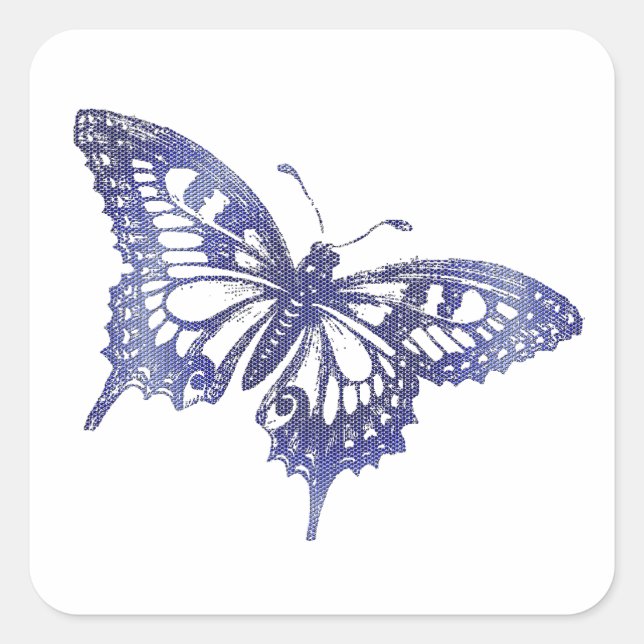 Pretty Blue Swallowtail Butterfly Mosaic Square Sticker (Front)