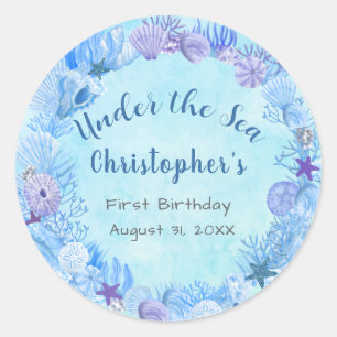 Pretty Blue Under The Sea Boy's Birthday Classic Round Sticker