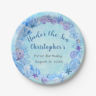 Pretty Blue Under The Sea Boy's Birthday  Paper Plate