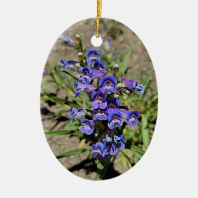 Pretty Blue Violet Purple Flower Vertical Photo Ceramic Tree Decoration (Front)