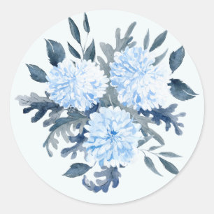 Pretty Blue Watercolor Floral Classic Round Sticker
