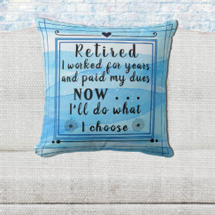 Pretty Blue Watercolor Happy Retirement Cushion