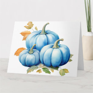 Pretty Blue Watercolor Pumpkins Card