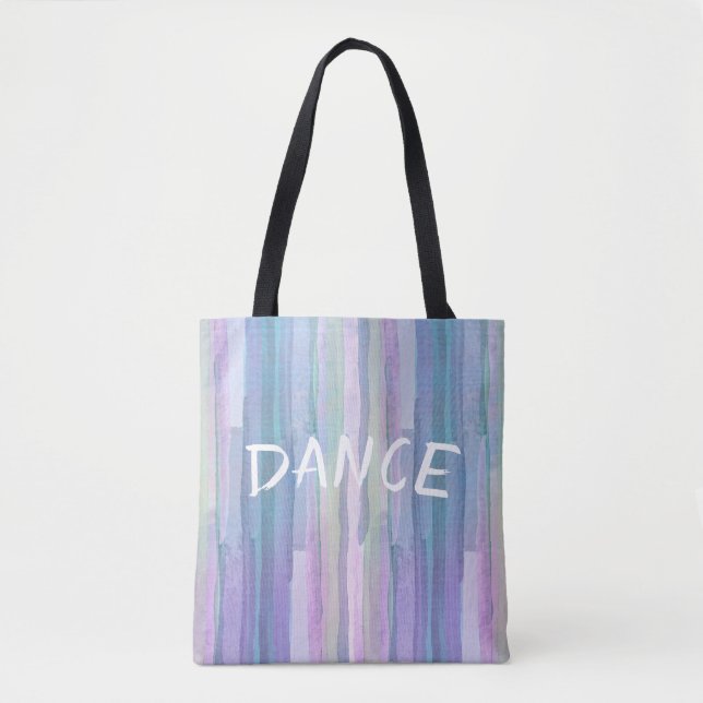 pretty blue watercolor stripes with text dance tote bag (Front)