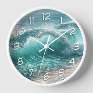 Pretty Blue Wave with Sparkles Clock