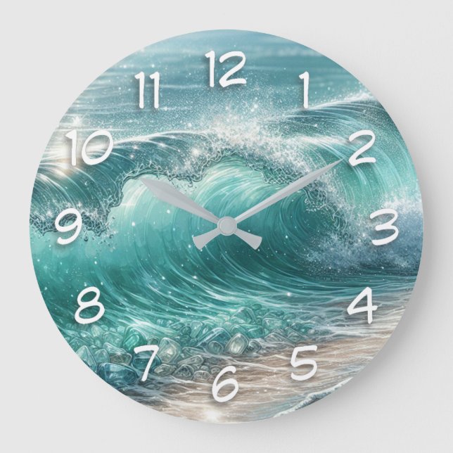 Pretty Blue Wave with Sparkles  Large Clock (Front)