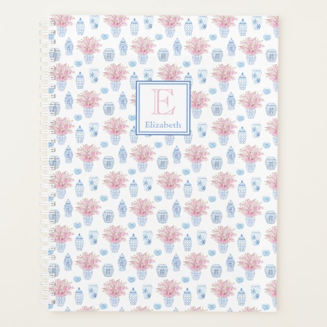 Pretty Blue White And Pink Ginger Jar Home School Planner (Front)