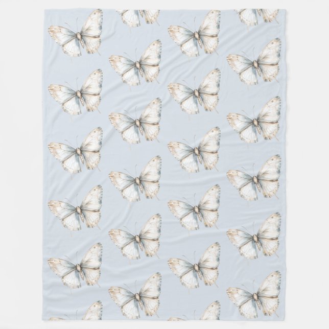 Pretty Blue White Butterfly   Fleece Blanket (Front)