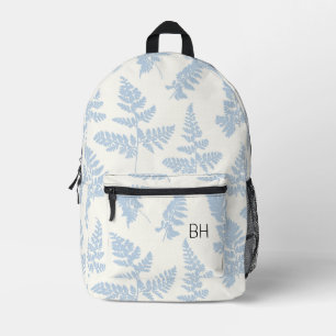 Pretty Blue & White Fern Pattern Monogram Initials Printed Backpack