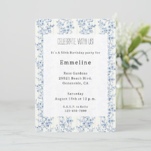 Pretty Blue White Floral Birthday Invitation