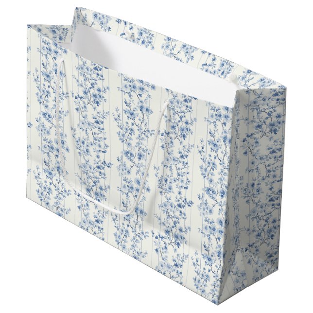 Pretty Blue White Floral Bridal Shower  Large Gift Bag (Front Angled)