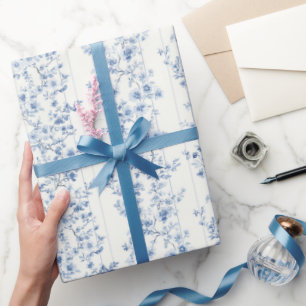 Pretty Blue White Floral Bridal Shower  Wrapping Paper