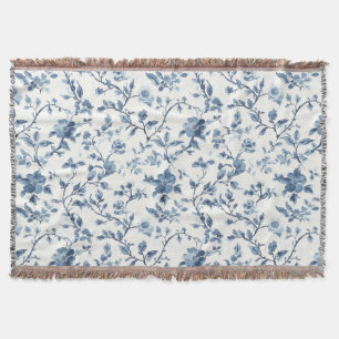 Pretty Blue White Floral Christmas Throw Blanket