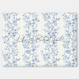 Pretty Blue White Floral Stripes Magnet