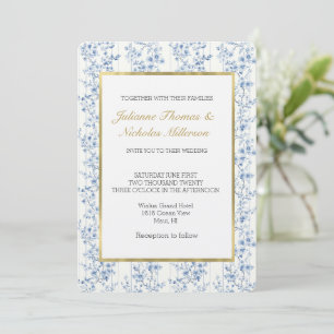 Pretty Blue White Floral Wedding Invitation