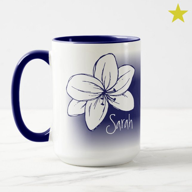 Pretty Blue White Flower Drawing Custom Name Mug (Creator Uploaded)