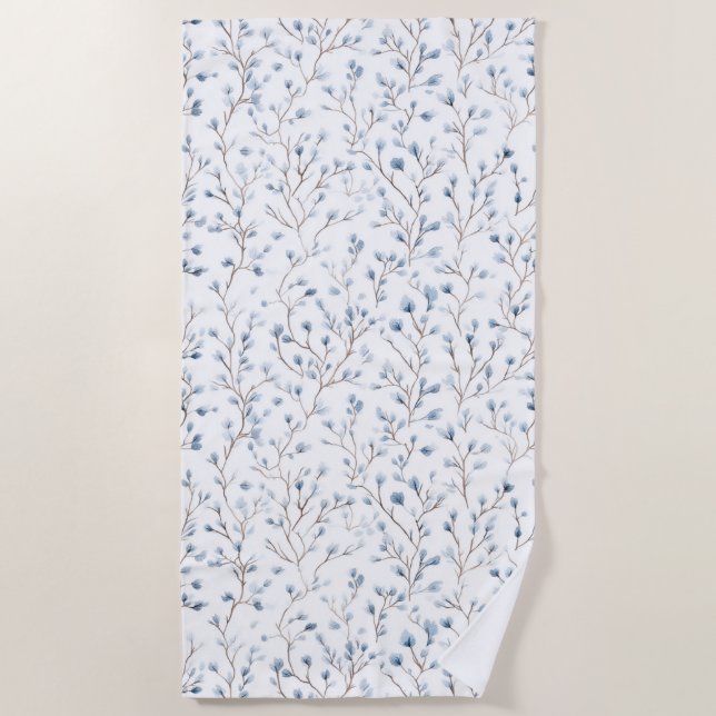 Pretty Blue White Flowers   Beach Towel (Front)
