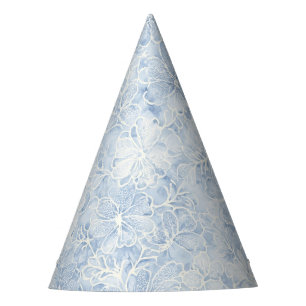 Pretty Blue White Flowers Birthday Party Hat