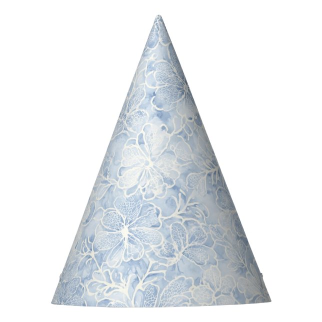 Pretty Blue White Flowers Birthday Party Hat (Front)