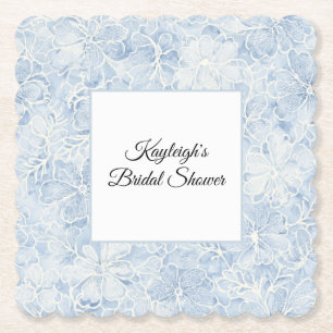 Pretty Blue White Flowers Bridal Shower   Paper Coaster