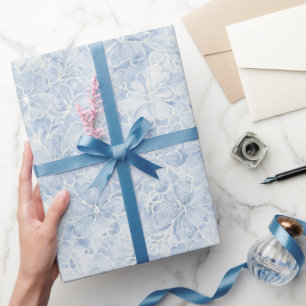 Pretty Blue White Flowers Bridal Shower Wrapping Paper