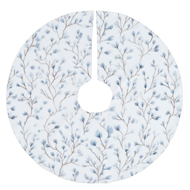 Pretty Blue White Flowers Christmas Brushed Polyester Tree Skirt (Front)