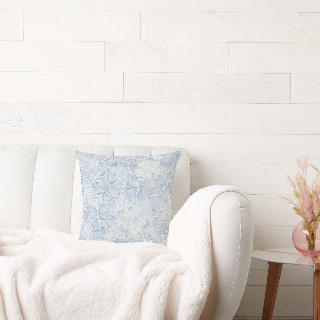Pretty Blue White Flowers   Cushion (Couch)