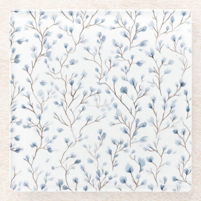 Pretty Blue White Flowers   Glass Coaster (Front)