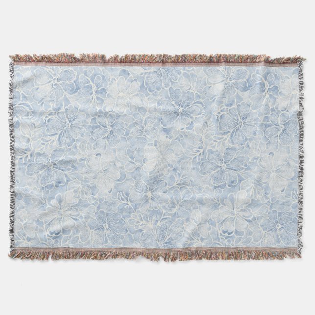 Pretty Blue White Flowers   Throw Blanket (Front)