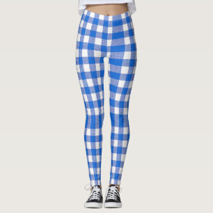 Pretty Blue White Gingham Design Leggings