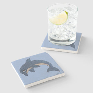 Pretty Blue white Jumping Dolphin Cool Swirl eye Stone Coaster