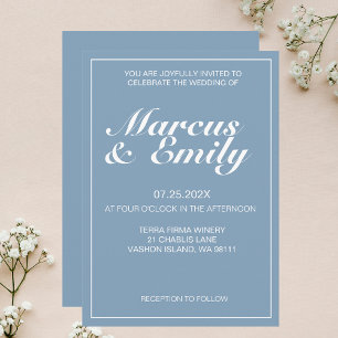 Pretty Blue & White Modern Minimalist Wedding  Invitation