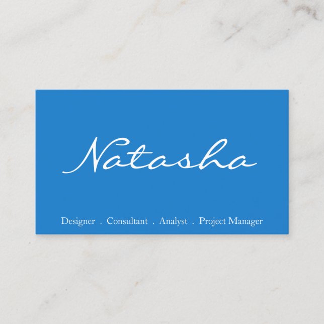 Pretty Blue & White Script Font Business Card (Front)