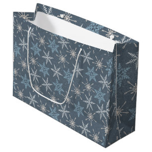 Pretty Blue White Snowflake Pattern Christmas Large Gift Bag