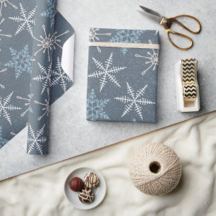 Pretty Blue White Snowflake Pattern Christmas Wrapping Paper