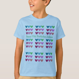 Pretty Blue With Hearts Colourful Birthday Boys  T-Shirt