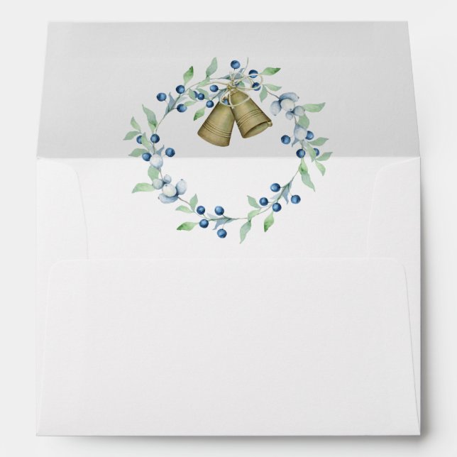 Pretty Blue Wreath Script Elegant Custom Wedding Envelope (Back (Bottom))