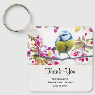 Pretty Blue & Yellow Bird on a Branch Party Favour Key Ring