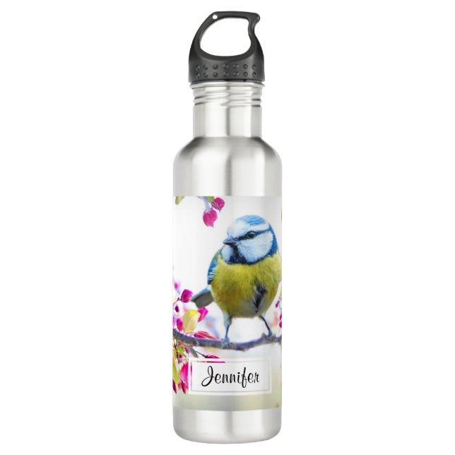  Pretty Blue & Yellow Bird on a Branch Photograph 710 Ml Water Bottle (Front)