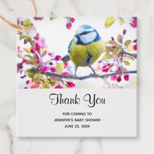 Pretty Blue & Yellow Bird on a Branch Photograph Favour Tags