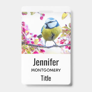 Pretty Blue & Yellow Bird on a Branch Photograph ID Badge