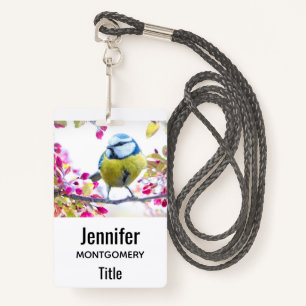Pretty Blue & Yellow Bird on a Branch Photograph ID Badge