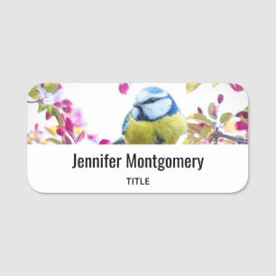 Pretty Blue & Yellow Bird on a Branch Photograph Name Tag