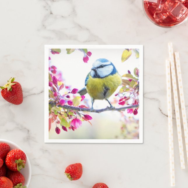 Pretty Blue & Yellow Bird on a Branch Photograph Napkin (Insitu)