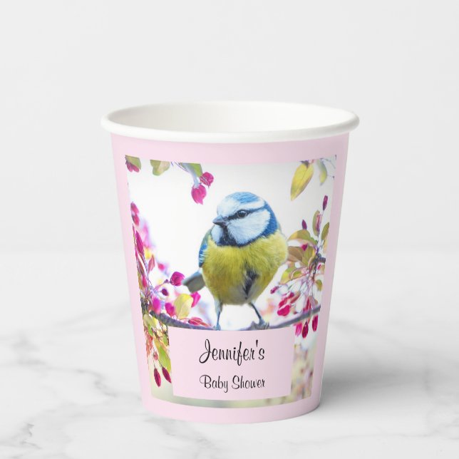 Pretty Blue & Yellow Bird on a Branch Photograph Paper Cups (Back)