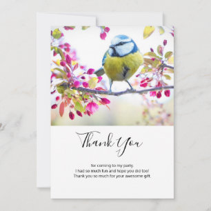 Pretty Blue & Yellow Bird on a Branch Photograph Thank You Card