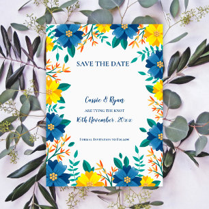 Pretty Blue Yellow Floral Wedding Save the Date